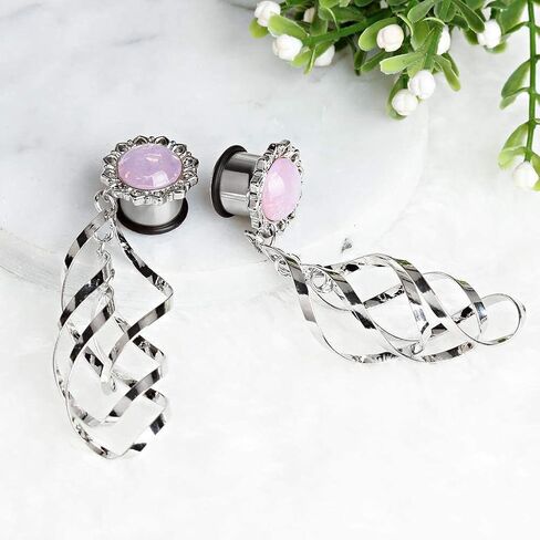 KUBOOZ Ear Plug Tunnel Gauge Stretcher Piercing Pink Spiral Pendant Stainless Steel Screw. in Kuwait
