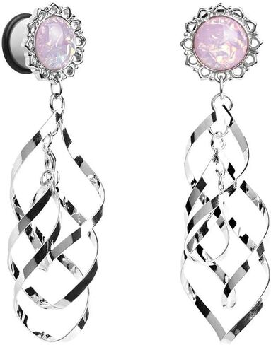 KUBOOZ Ear Plug Tunnel Gauge Stretcher Piercing Pink Spiral Pendant Stainless Steel Screw. in Kuwait