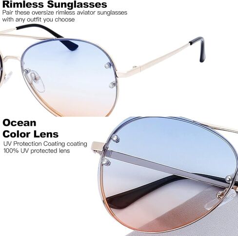 The Fresh Oversize Rimless Ocean Color Lens Aviator Sunglasses Gift Box in Kuwait