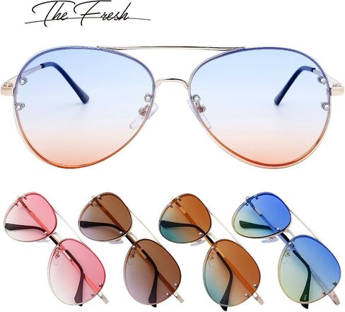 The Fresh Oversize Rimless Ocean Color Lens Aviator Sunglasses Gift Box in Kuwait