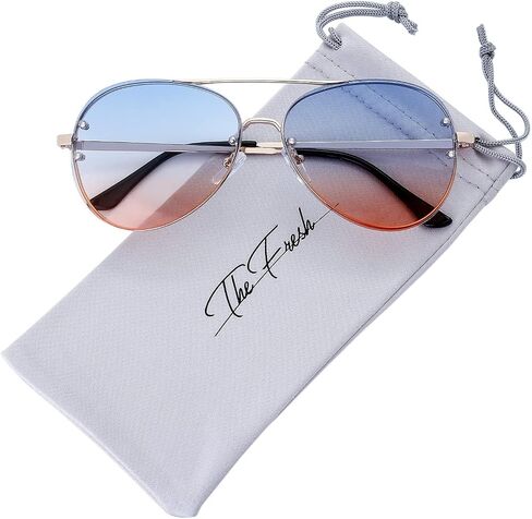 The Fresh Oversize Rimless Ocean Color Lens Aviator Sunglasses Gift Box in Kuwait