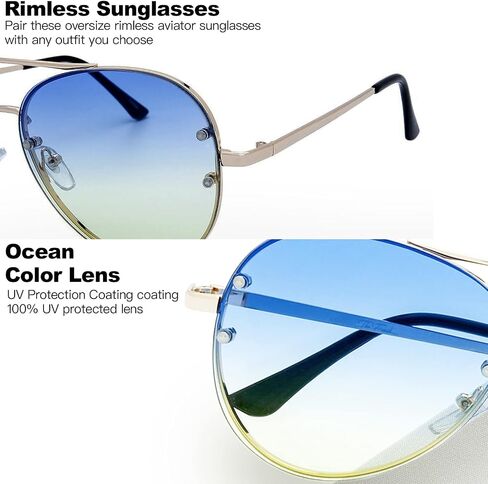 The Fresh Oversize Rimless Ocean Color Lens Aviator Sunglasses Gift Box in Kuwait