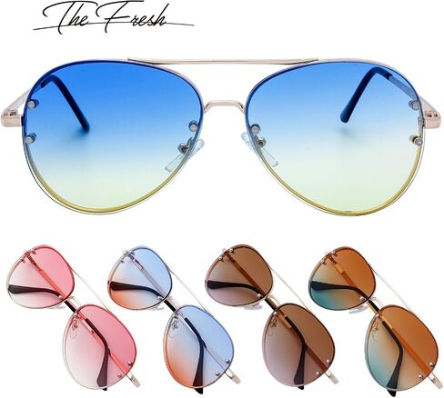 The Fresh Oversize Rimless Ocean Color Lens Aviator Sunglasses Gift Box in Kuwait
