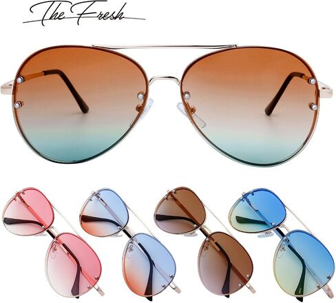 The Fresh Oversize Rimless Ocean Color Lens Aviator Sunglasses Gift Box in Kuwait