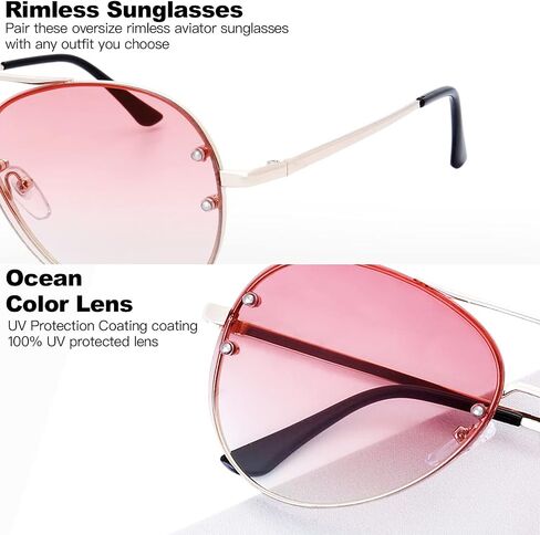 The Fresh Oversize Rimless Ocean Color Lens Aviator Sunglasses Gift Box in Saudi Arabia