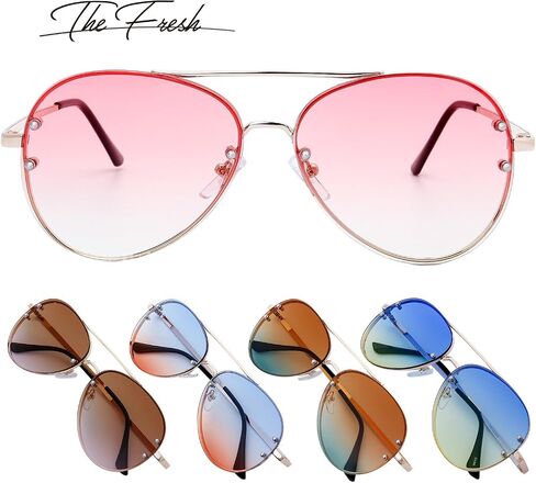 The Fresh Oversize Rimless Ocean Color Lens Aviator Sunglasses Gift Box in Saudi Arabia
