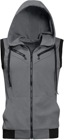Men's Sleeveless Slim Fit Hoodie Vest Zipper Drawstring Gilet Jacket With Pocket S-3XL in Saudi Arabia