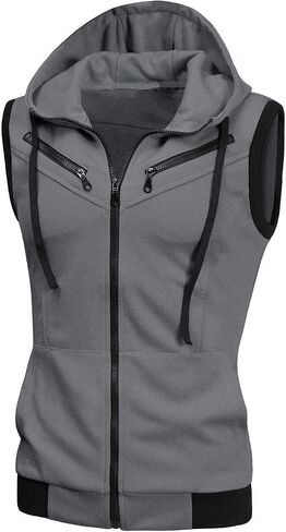 Men's Sleeveless Slim Fit Hoodie Vest Zipper Drawstring Gilet Jacket With Pocket S-3XL in Saudi Arabia