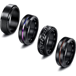 THUNARAZ Titanium Stainless Steel Anxiety Ring for Women Men Black Spinner Rings Fidget Ring Set 6-8mm Wide Stress Relieving Fashion Wedding Promise Band Rings Size 7-13 in Saudi Arabia