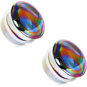 Pierced Owl - Glass Aurora Rainbow Single Flare Plug Gauges with Clear Silicone O-Ring, Sold as a Pair in Saudi Arabia