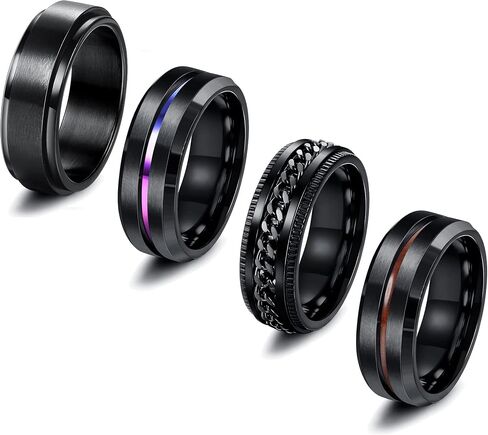 THUNARAZ Titanium Stainless Steel Anxiety Ring for Women Men Black Spinner Rings Fidget Ring Set 6-8mm Wide Stress Relieving Fashion Wedding Promise Band Rings Size 7-13 in Saudi Arabia
