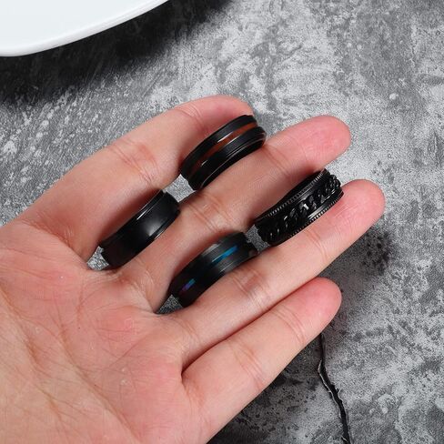 THUNARAZ Titanium Stainless Steel Anxiety Ring for Women Men Black Spinner Rings Fidget Ring Set 6-8mm Wide Stress Relieving Fashion Wedding Promise Band Rings Size 7-13 in Saudi Arabia