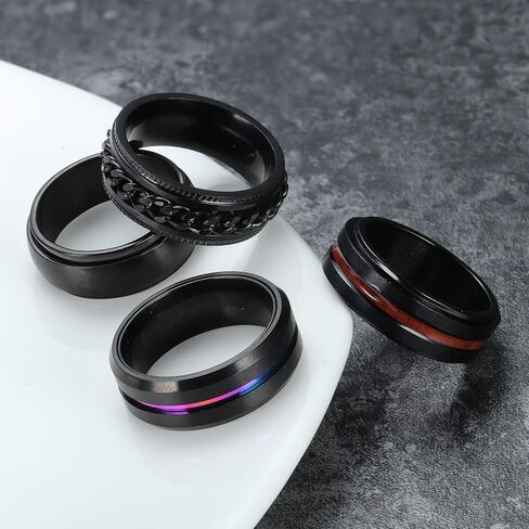 THUNARAZ Titanium Stainless Steel Anxiety Ring for Women Men Black Spinner Rings Fidget Ring Set 6-8mm Wide Stress Relieving Fashion Wedding Promise Band Rings Size 7-13 in Saudi Arabia