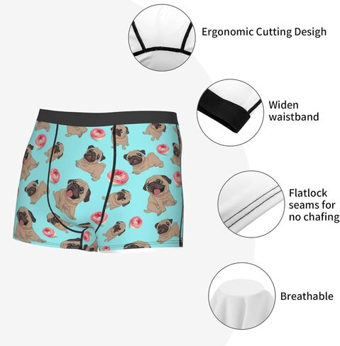 Men's Boxer Briefs Donuts Pug Underwear Trunks Soft Breathable Stretch Wide Waistband Underwear with Bulge Pouch for Men Boys in Saudi Arabia
