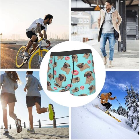 Men's Boxer Briefs Donuts Pug Underwear Trunks Soft Breathable Stretch Wide Waistband Underwear with Bulge Pouch for Men Boys in Saudi Arabia