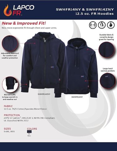 LAPCO SWHFR14NY- 5XL Flame Resistant Hooded SweatShirt, Navy, 5X-Large in Saudi Arabia