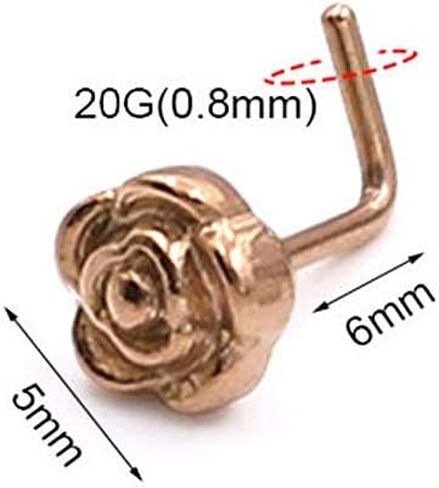 Tvoip 6Pcs 20G Titanium Nose Stud L Bone Shape Elegant Rose Flower Charm Nose Ring Earring Silver Hoop Stud Body Piercing Jewelry in Saudi Arabia