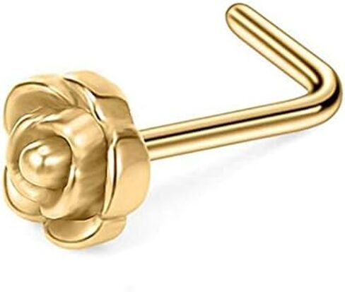 Tvoip 6Pcs 20G Titanium Nose Stud L Bone Shape Elegant Rose Flower Charm Nose Ring Earring Silver Hoop Stud Body Piercing Jewelry in Saudi Arabia