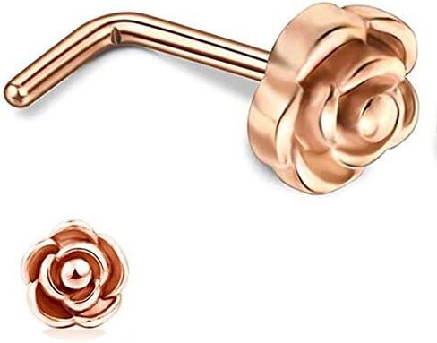 Tvoip 6Pcs 20G Titanium Nose Stud L Bone Shape Elegant Rose Flower Charm Nose Ring Earring Silver Hoop Stud Body Piercing Jewelry in Saudi Arabia