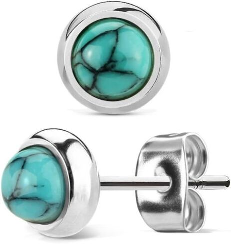 Amelia Fashion Pair Turquoise Bezeled Earring Studs 316L Surgical Stainelss Steel in Saudi Arabia