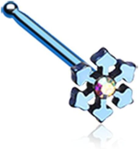 Freedom Fashion Snowflake Sparkle 316L Surgical Steel Nose Stud Ring in Kuwait