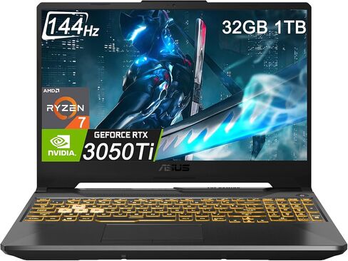 ASUS TUF Gaming A15 15.6" FHD 144Hz (32GB DDR5 RAM, 1TB PCIe SSD, AMD 8-Core Ryzen 7 6800H (Beat i7-11800H), RTX 3050 Ti) Gaming Laptop, RGB Backlit Keyboard, Type-C, Wi-Fi 6, Win 11 Home in Saudi Arabia