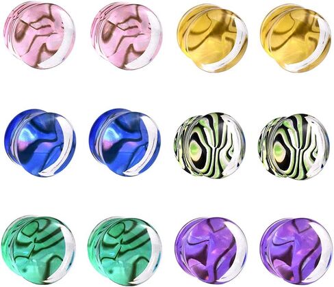 Jboyanpei 12Pcs/6pair Multicolor Shell Pattern Acrylic Ear Gauges Tunnels and Plug Ear Stretching Kit Expander Ear Piercing Jewelry Size 6mm to 30mm in Kuwait