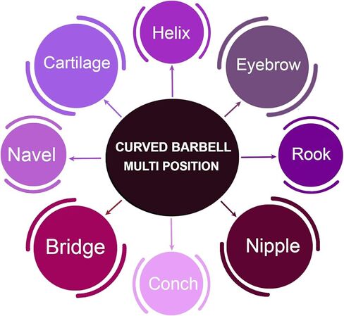 bodyjewellery 8Pcs 16g Curved Barbell Cartilage Lip Tragus Eyebrow Forward Helix Conch Bridge Snug Earring Labret Stud Assorted Colors in Saudi Arabia