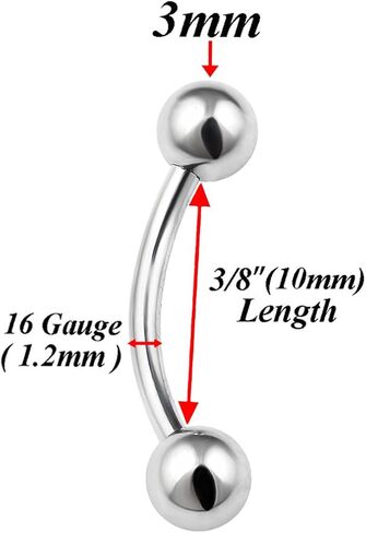 bodyjewellery 8Pcs 16g Curved Barbell Cartilage Lip Tragus Eyebrow Forward Helix Conch Bridge Snug Earring Labret Stud Assorted Colors in Saudi Arabia