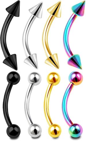 bodyjewellery 8Pcs 16g Curved Barbell Cartilage Lip Tragus Eyebrow Forward Helix Conch Bridge Snug Earring Labret Stud Assorted Colors in Saudi Arabia