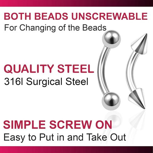 bodyjewellery 8Pcs 16g Curved Barbell Cartilage Lip Tragus Eyebrow Forward Helix Conch Bridge Snug Earring Labret Stud Assorted Colors in Saudi Arabia
