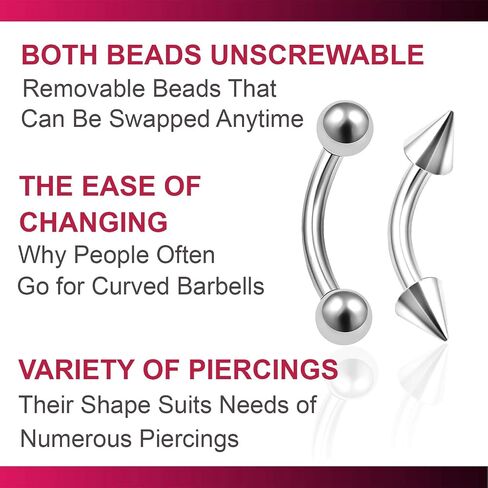 bodyjewellery 8Pcs 16g Curved Barbell Cartilage Lip Tragus Eyebrow Forward Helix Conch Bridge Snug Earring Labret Stud Assorted Colors in Saudi Arabia