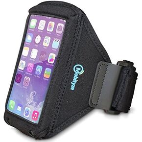 IPhone Sport Armband - شارة IPhone من Mobityze. الحماية القصوى للهاتف الخلوي والترفيه بدون استخدام اليدين لممارسة الرياضة أو الجري أو المشي لمسافات طويلة أو العمل. نيوبرين أسود مريح عالي الجودة مع شريط فيلكرو قوي وتصميم أنيق. جيب للمفاتيح، ج in Kuwait