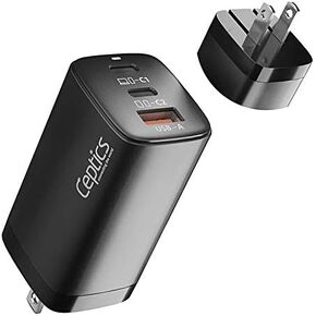 شاحن USB-C بقدرة 65 وات صغير جدًا من Ceptics مع توصيل طاقة سريع 3.0 PD - GAN TECH - USB صغير + USB مزدوج-C - إجمالي 3 منافذ - قوي - QC وPD سريع (NAN-65B) in Kuwait