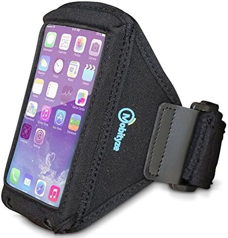 IPhone Sport Armband - شارة IPhone من Mobityze. الحماية القصوى للهاتف الخلوي والترفيه بدون استخدام اليدين لممارسة الرياضة أو الجري أو المشي لمسافات طويلة أو العمل. نيوبرين أسود مريح عالي الجودة مع شريط فيلكرو قوي وتصميم أنيق. جيب للمفاتيح، ج in Kuwait