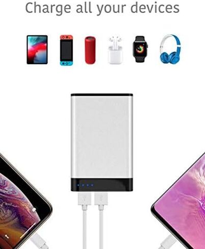 TALK WORKS Portable Charger Power Bank Compatible w/ iPhone 13/Pro/Pro Max, 14/Plus/Pro/Pro Max, 12, 11, XR, XS, X, 8, 7, 6, SE, iPad, Android, Samsung - External Cell Phone Backup Supply (Silver) in Saudi Arabia
