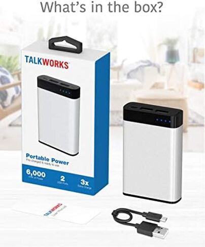 TALK WORKS Portable Charger Power Bank Compatible w/ iPhone 13/Pro/Pro Max, 14/Plus/Pro/Pro Max, 12, 11, XR, XS, X, 8, 7, 6, SE, iPad, Android, Samsung - External Cell Phone Backup Supply (Silver) in Saudi Arabia