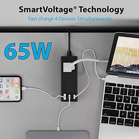 Ceptics USB C Wall Charger, 65W 3 Port PD 3.0 Ultra Compact Charger [GaN Tech], Quick Type C Charge Adapter - Small USB + Dual USB-C - USB Wall Charger for MacBook, USB C Laptops, iPad, iPhone, Galaxy in Saudi Arabia