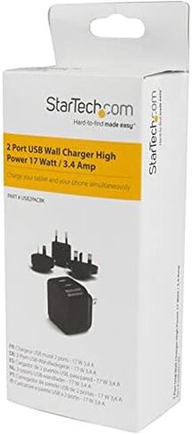 StarTech.com 4-Port Travel USB Wall Charger - 34W/6.8A International Travel Adapter - Portable USB Charging Station (USB4PACBK), Black in Kuwait