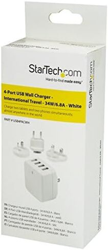 StarTech.com 4-Port Travel USB Wall Charger - 34W/6.8A International Travel Adapter - Portable USB Charging Station (USB4PACBK), Black in Kuwait