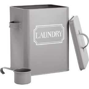 Farmlyn Creek Laundry Detergent Container for Powder, Beads, Pods, White Laundry Canister with Scoop for Bathroom Organizing, Storage, Modern Farmhouse Design, 100 Oz Capacity (White, 7x9x6 in)