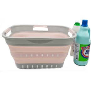 SAMMART 19L (5 gallon) Collapsible Super Mini 3 Handled Plastic Laundry Basket - Foldable Pop Up Storage Container/Organizer - Space Saving Hamper/Basket, (1, Grey/Black)