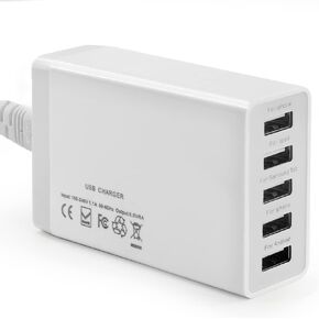 قاعدة شحن من الخيزران لأجهزة متعددة مع شاحن USB بخمسة منافذ و5 كابلات شحن وحامل للساعة. منظم محطات إرساء سطح المكتب الخشبي للهاتف الخلوي، والكمبيوتر اللوحي، والساعة، وإكسسوارات المكتب in Kuwait