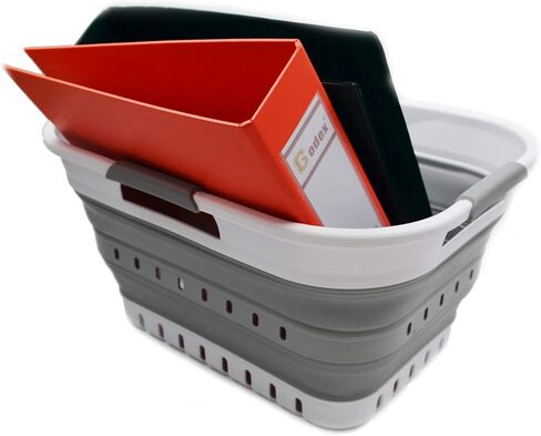 SAMMART 19L (5 gallon) Collapsible Super Mini 3 Handled Plastic Laundry Basket - Foldable Pop Up Storage Container/Organizer - Space Saving Hamper/Basket, (1, Grey/Black) in Saudi Arabia