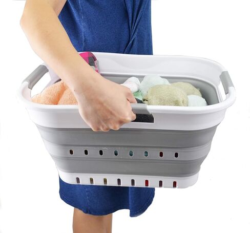 SAMMART 19L (5 gallon) Collapsible Super Mini 3 Handled Plastic Laundry Basket - Foldable Pop Up Storage Container/Organizer - Space Saving Hamper/Basket, (1, Grey/Black) in Saudi Arabia