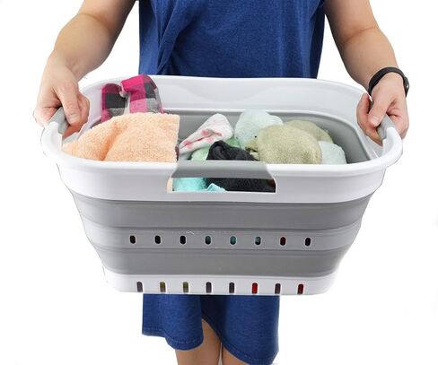 SAMMART 19L (5 gallon) Collapsible Super Mini 3 Handled Plastic Laundry Basket - Foldable Pop Up Storage Container/Organizer - Space Saving Hamper/Basket, (1, Grey/Black) in Saudi Arabia