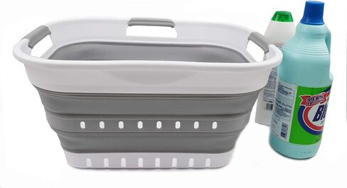 SAMMART 19L (5 gallon) Collapsible Super Mini 3 Handled Plastic Laundry Basket - Foldable Pop Up Storage Container/Organizer - Space Saving Hamper/Basket, (1, Grey/Black) in Saudi Arabia