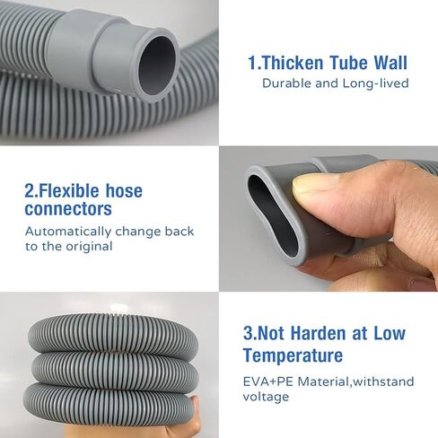 Fieaheily خرطوم تصريف للغسالة بطول 16.4 قدم مع مشبك، مجموعة خرطوم تمديد عالمية للغسالة والمجفف والخراطيم شديدة التحمل تناسب منافذ تصريف تصل إلى 1-1/2 بوصة، مناسبة لـ Whirlpool وLG وGE وSamsung in Kuwait