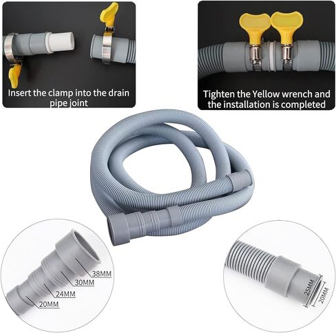 Fieaheily خرطوم تصريف للغسالة بطول 16.4 قدم مع مشبك، مجموعة خرطوم تمديد عالمية للغسالة والمجفف والخراطيم شديدة التحمل تناسب منافذ تصريف تصل إلى 1-1/2 بوصة، مناسبة لـ Whirlpool وLG وGE وSamsung in Kuwait