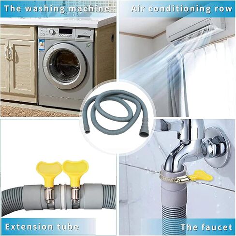 Fieaheily خرطوم تصريف للغسالة بطول 16.4 قدم مع مشبك، مجموعة خرطوم تمديد عالمية للغسالة والمجفف والخراطيم شديدة التحمل تناسب منافذ تصريف تصل إلى 1-1/2 بوصة، مناسبة لـ Whirlpool وLG وGE وSamsung in Kuwait